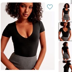 Abercrombie Cotton-Blend Seamless Fabric V-Neck Bodysuit in PLUM